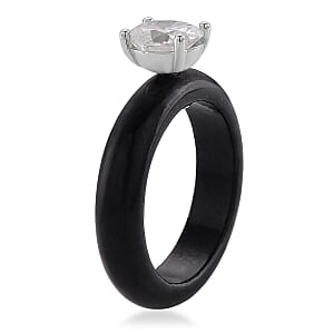 D'Joy Moissanite, Black Jade (D) 15.10 ctw Band Ring in Rhodium Over Sterling Silver (Size 6.0)