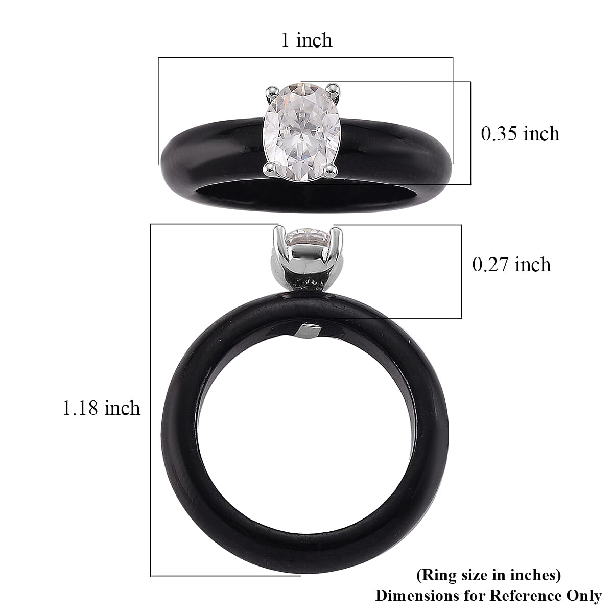 D'Joy Moissanite, Black Jade (D) 15.10 ctw Band Ring in Rhodium Over Sterling Silver (Size 7.0) image number 5
