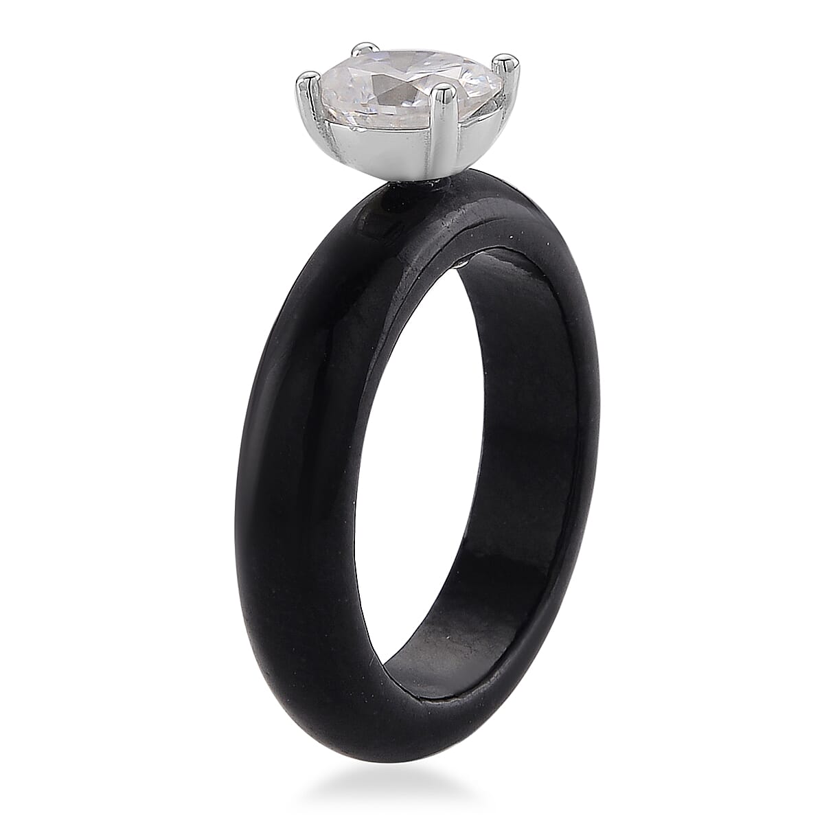 D'Joy Moissanite, Black Jade (D) 15.10 ctw Band Ring in Rhodium Over Sterling Silver (Size 8.0) image number 3