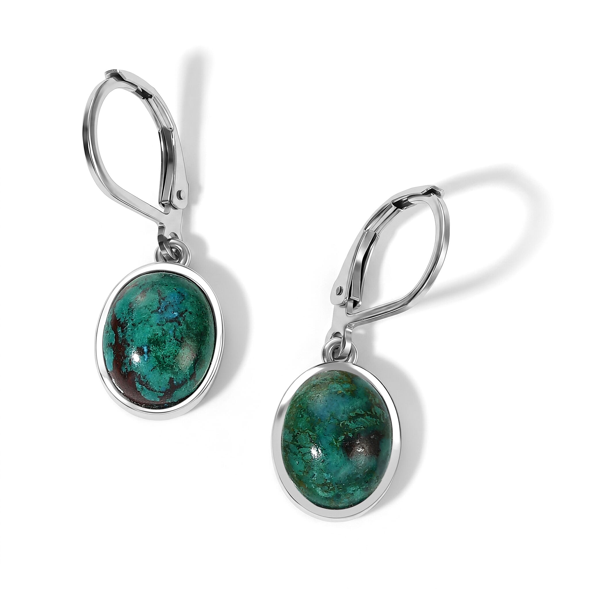EverTrue Australian Chrysocolla 6.50 ctw Earrings in Platinum Bond
