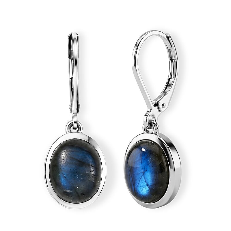 EverTrue Malagasy Labradorite 3.40 ctw Solitaire Earrings in Platinum Bond