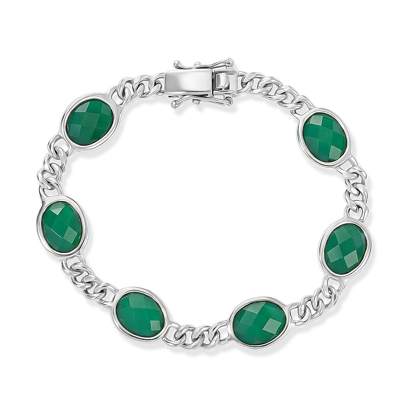 EverTrue Briolette Cut Verde Onyx 17.30 ctw Enchanted Forest Bracelet in Platinum Bond (6.50 In)