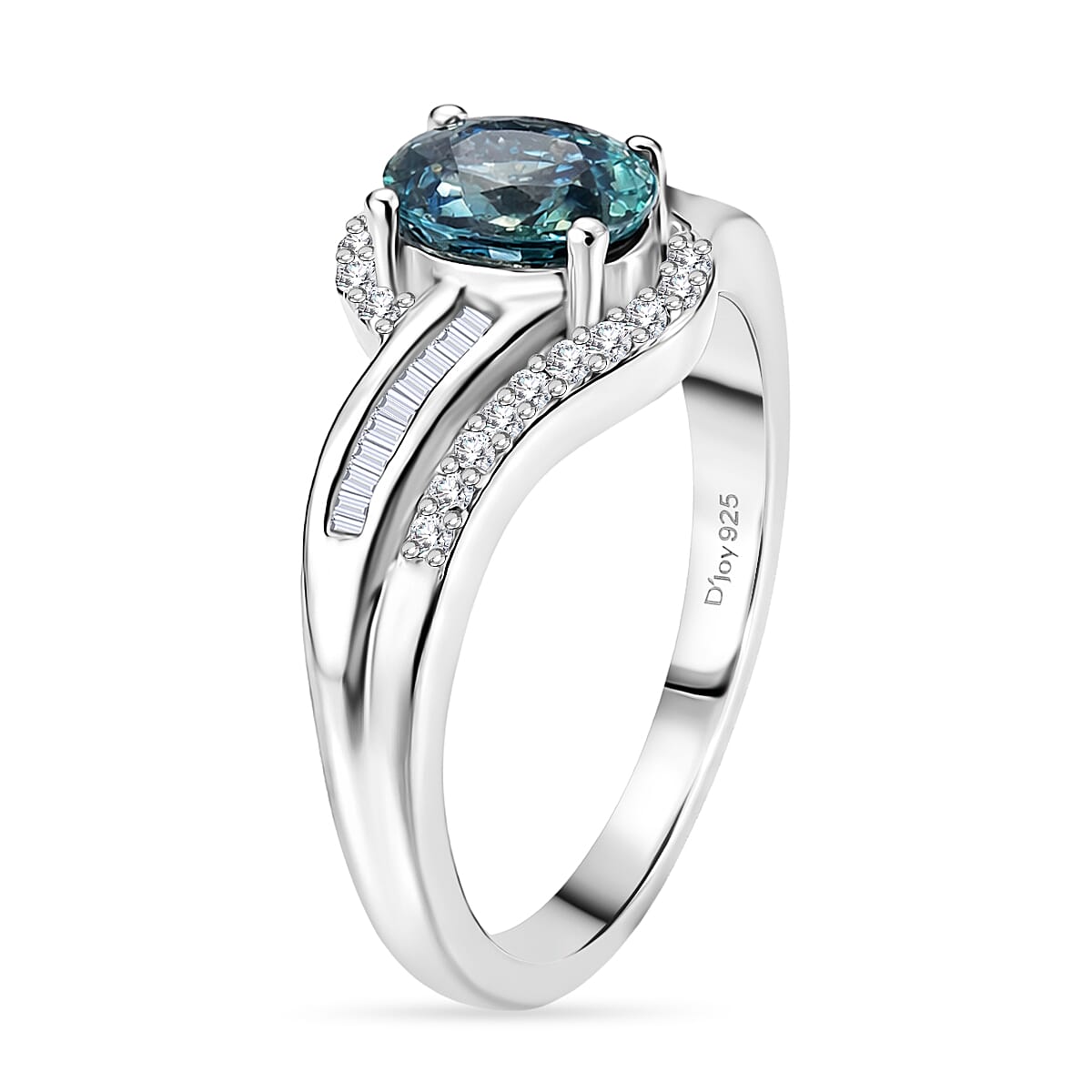 D'Joy Premium Montana Sapphire and Diamond 1.15 ctw Crossing Paths Ring in Rhodium Over Sterling Silver (Size 6.0) (Del. in 8-10 Days) image number 3