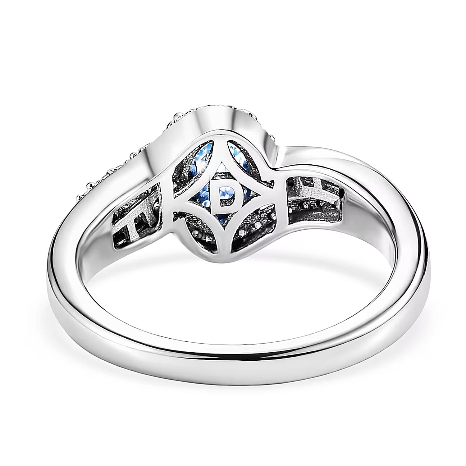 D'Joy Premium Montana Sapphire and Diamond 1.15 ctw Crossing Paths Ring in Rhodium Over Sterling Silver (Size  6.0)