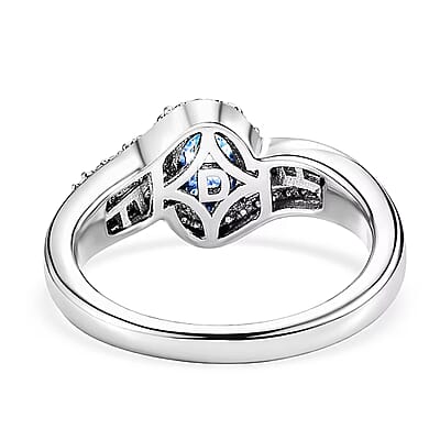 D'Joy Premium Montana Sapphire and Diamond 1.15 ctw Crossing Paths Ring in Rhodium Over Sterling Silver (Size  6.0)