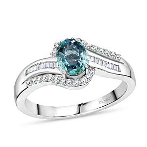 D'Joy Premium Montana Sapphire and Diamond 1.15 ctw Crossing Paths Ring in Rhodium Over Sterling Silver (Size 7.0) (Del. in 8-10 Days)