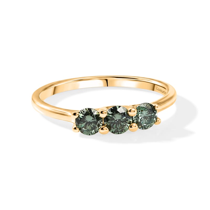 Doorbuster Luxuriant Lab Grown Green Diamond SI 0.50 ctw Band Ring in 18K Vermeil Yellow Gold Over Sterling Silver (Size 7.0)