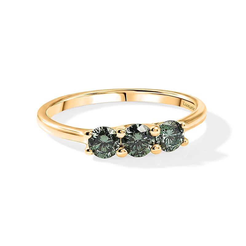 Luxuriant Lab Grown Green Diamond SI 0.50 ctw Band Ring in 18K Vermeil Yellow Gold Over Sterling Silver (Size 7.0)