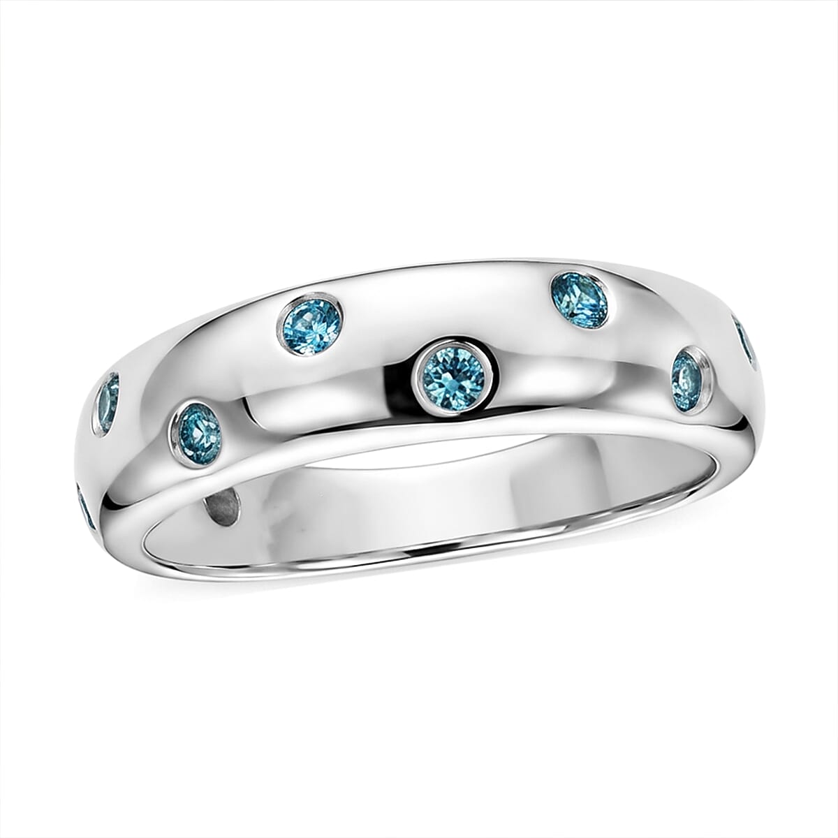 Luxuriant Lab Grown Blue Diamond SI 0.20 ctw Band Ring in Rhodium Over Sterling Silver (Size 6.0)
