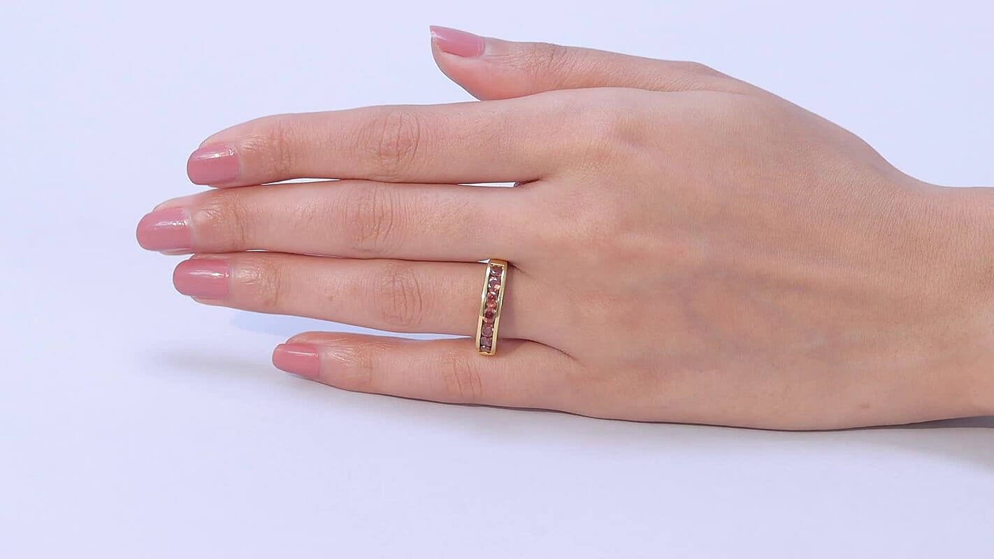 D'Joy AAA Red Zircon Half Eternity Ring in 18K Vermeil YG Over Sterling Silver (Size 10.0) 1.85 ctw