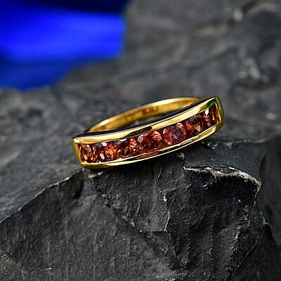 D'Joy AAA Red Zircon 1.85 ctw Regal Ruby Band Ring in 18K Vermeil Yellow Gold Over Sterling Silver (Size 5.0)