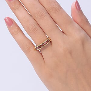 D'Joy AAA Red Zircon 1.85 ctw Regal Ruby Band Ring in 18K Vermeil Yellow Gold Over Sterling Silver (Size 5.0) (Del. in 8-10 Days)