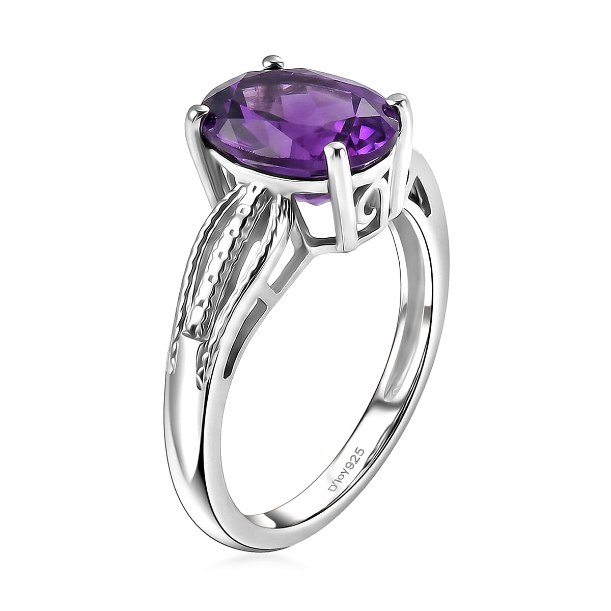 D'Joy Moroccan Amethyst Solitaire Ring in Rhodium Over Sterling Silver (Size 10.0) 2.50 ctw image number 3