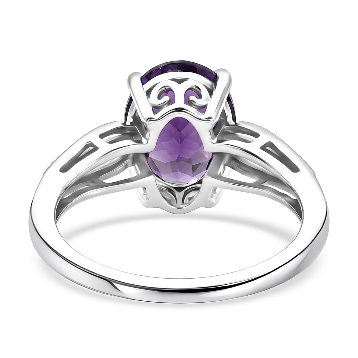 D'Joy Moroccan Amethyst Solitaire Ring in Rhodium Over Sterling Silver (Size 10.0) 2.50 ctw image number 4