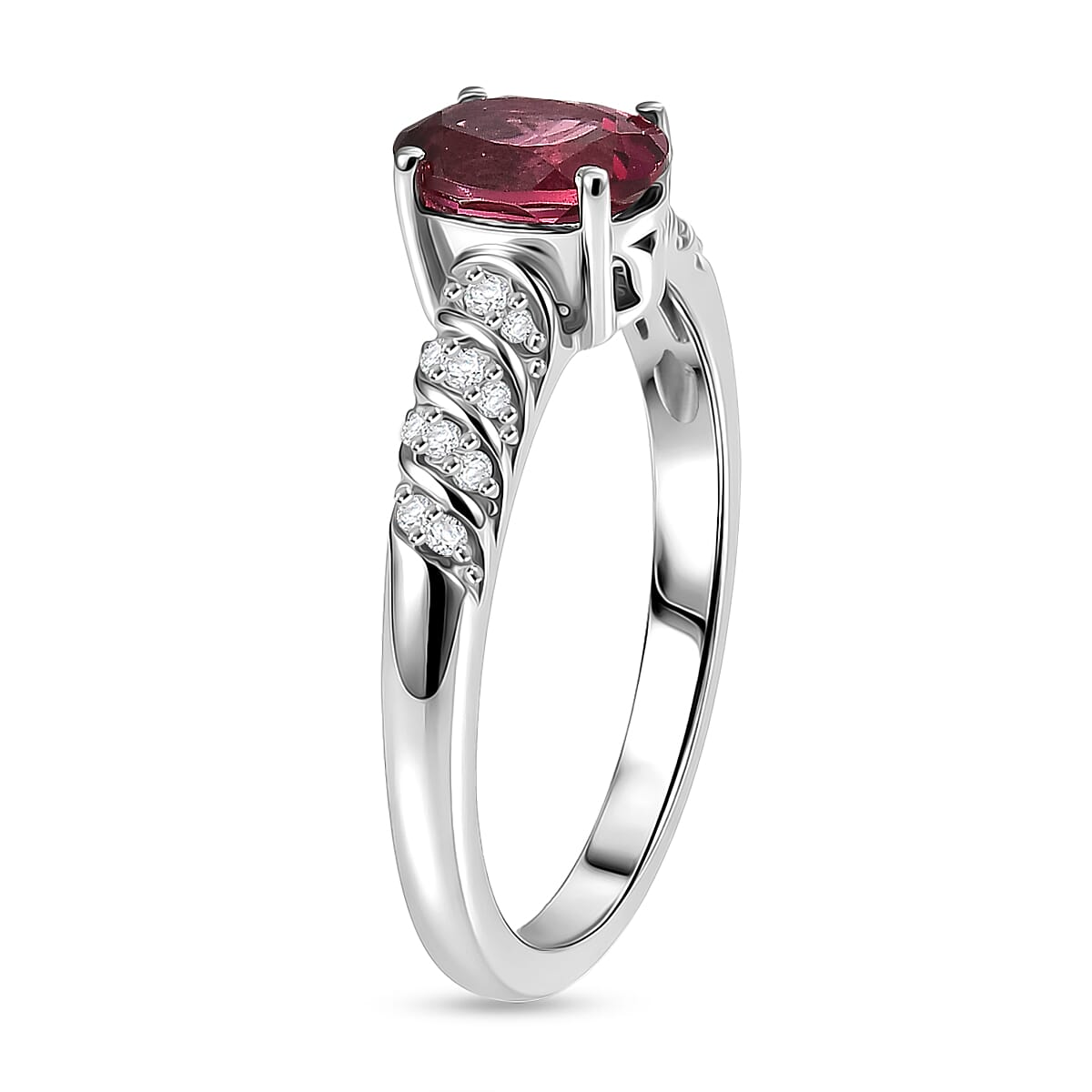 D'Joy Orissa Rose Garnet, White Zircon Ring in Rhodium Over Sterling Silver (Size 10.0) 1.10 ctw image number 3