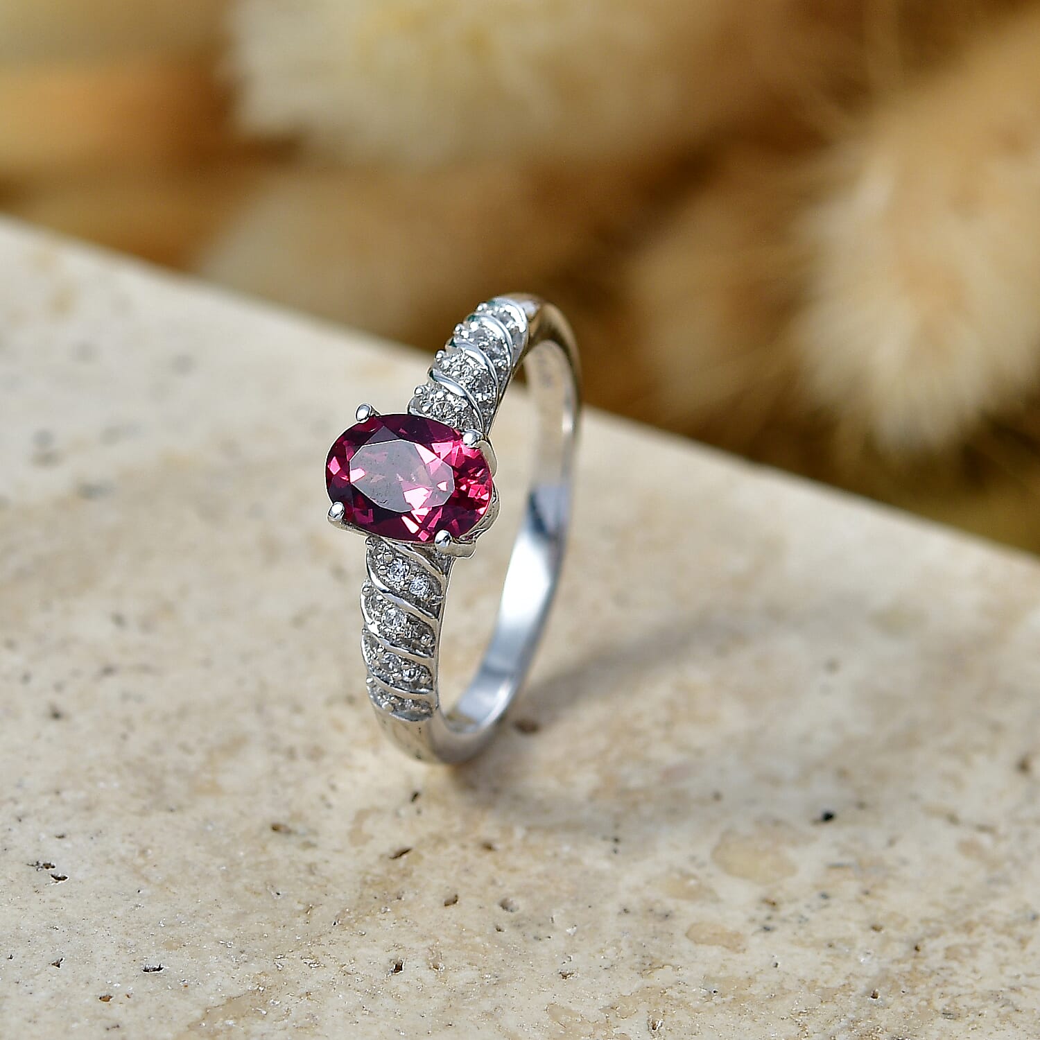 D'Joy Orissa Rose Garnet and White Zircon 1.10 ctw Ring in Rhodium Over Sterling Silver (Size 8.0)