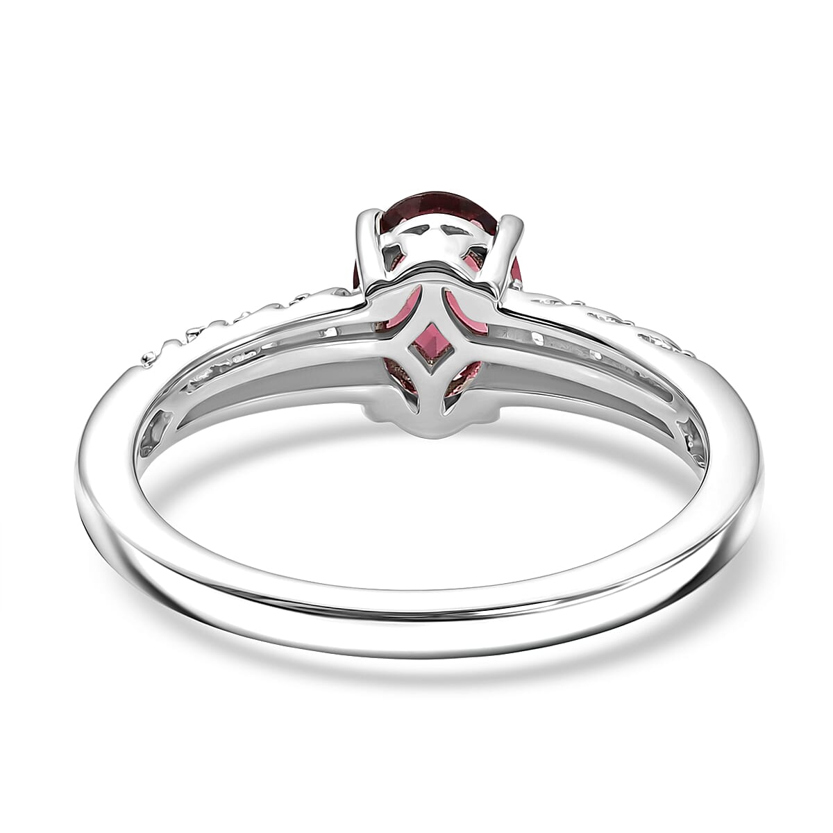 D'Joy Orissa Rose Garnet and White Zircon 1.10 ctw Ring in Rhodium Over Sterling Silver (Size 8.0) image number 4