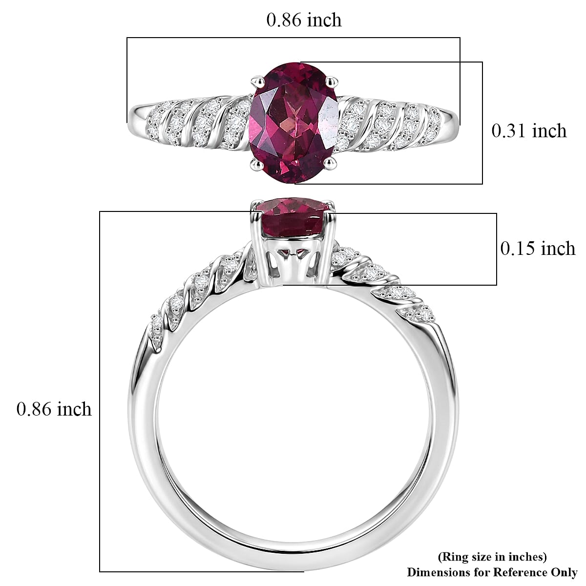 D'Joy Orissa Rose Garnet and White Zircon 1.10 ctw Ring in Rhodium Over Sterling Silver (Size 8.0)