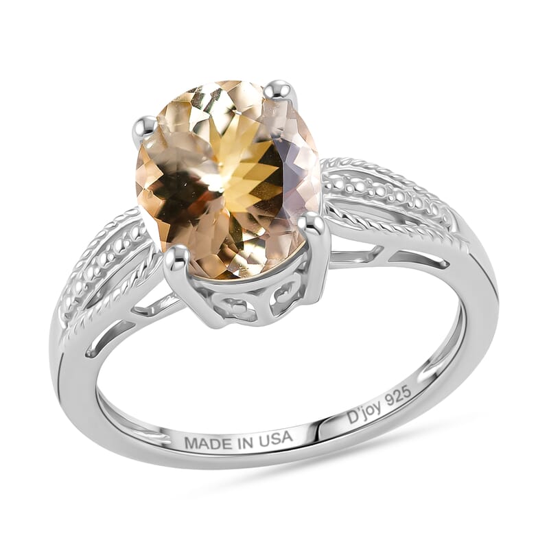 D'Joy Yellow Beryl 2.55 ctw Ring in Rhodium Over Sterling Silver (Size 10.0)
