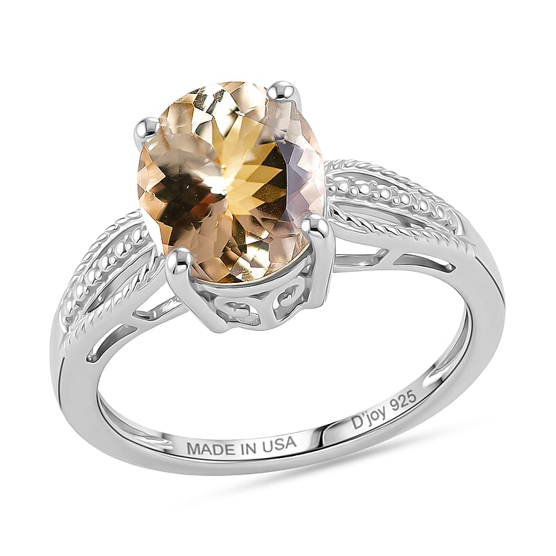 D'Joy Yellow Beryl 2.55 ctw Ring in Rhodium Over Sterling Silver (Size 10.0)