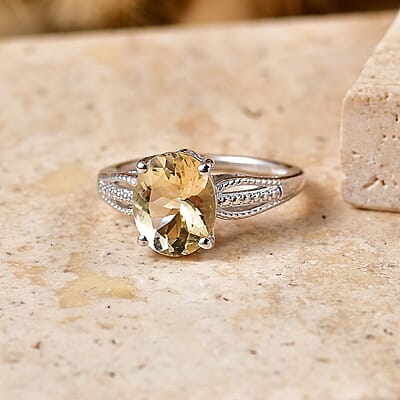 D'Joy Yellow Beryl 2.55 ctw Ring in Rhodium Over Sterling Silver (Size 10.0)