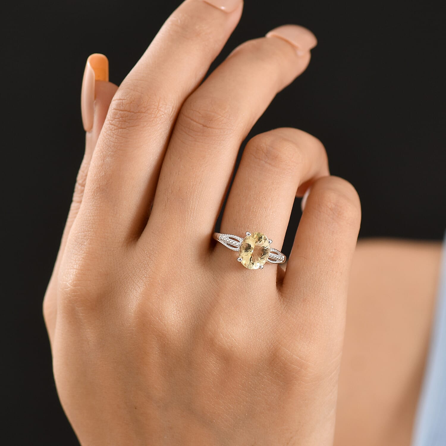 D'Joy Yellow Beryl 2.55 ctw Ring in Rhodium Over Sterling Silver (Size 10.0)