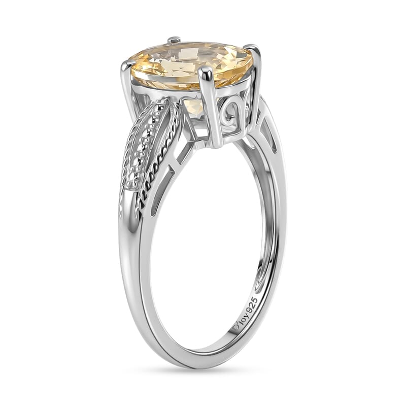 D'Joy Yellow Beryl 2.55 ctw Ring in Rhodium Over Sterling Silver (Size 10.0)
