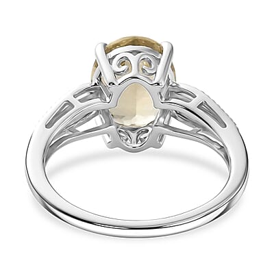 D'Joy Yellow Beryl 2.55 ctw Ring in Rhodium Over Sterling Silver (Size 10.0)