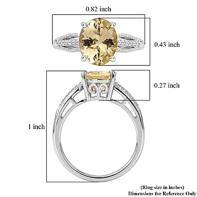 D'Joy Yellow Beryl 2.55 ctw Ring in Rhodium Over Sterling Silver (Size 10.0)