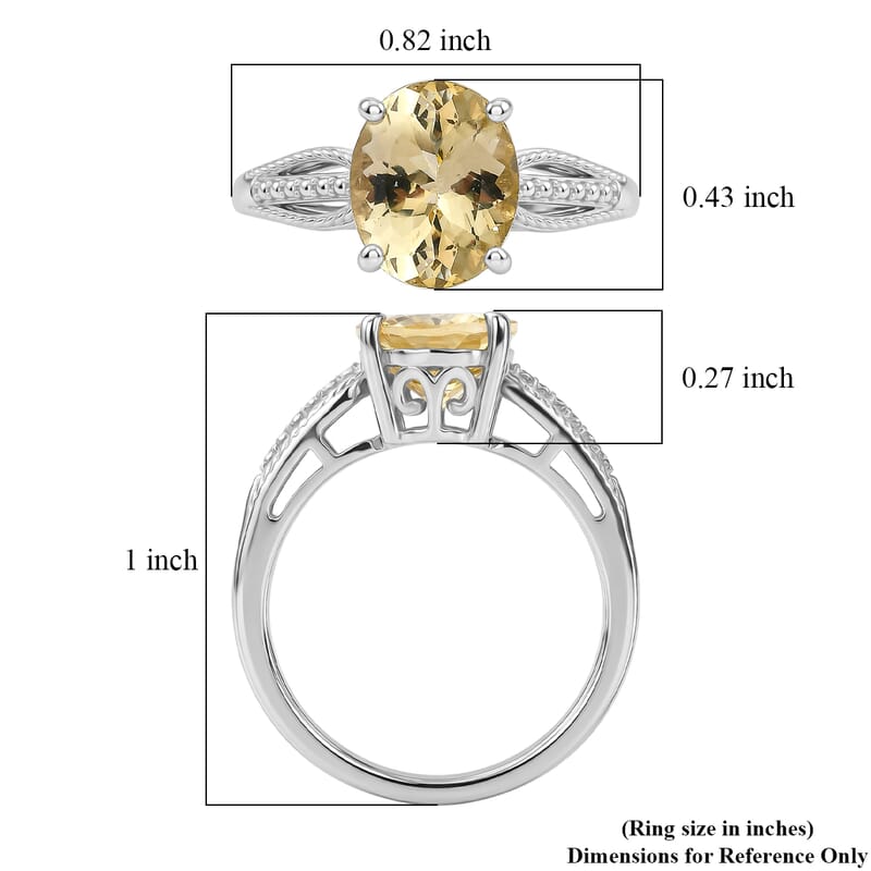 D'Joy Yellow Beryl 2.55 ctw Ring in Rhodium Over Sterling Silver (Size 10.0)