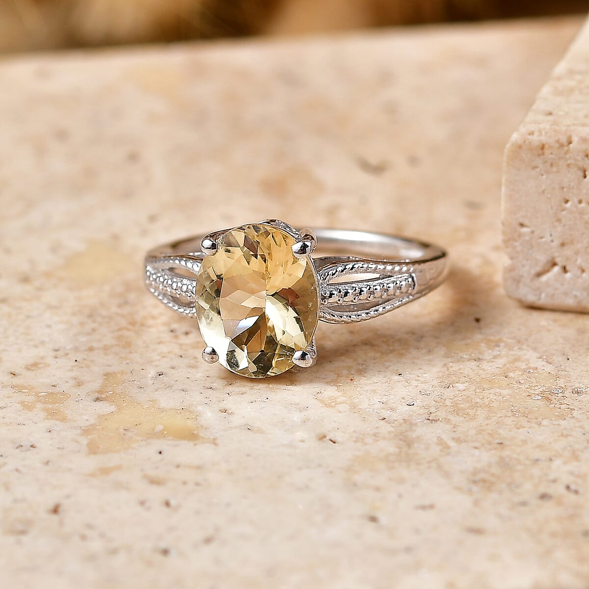 D'Joy Yellow Beryl 2.55 ctw Ring in Rhodium Over Sterling Silver (Size 6.0) image number 1