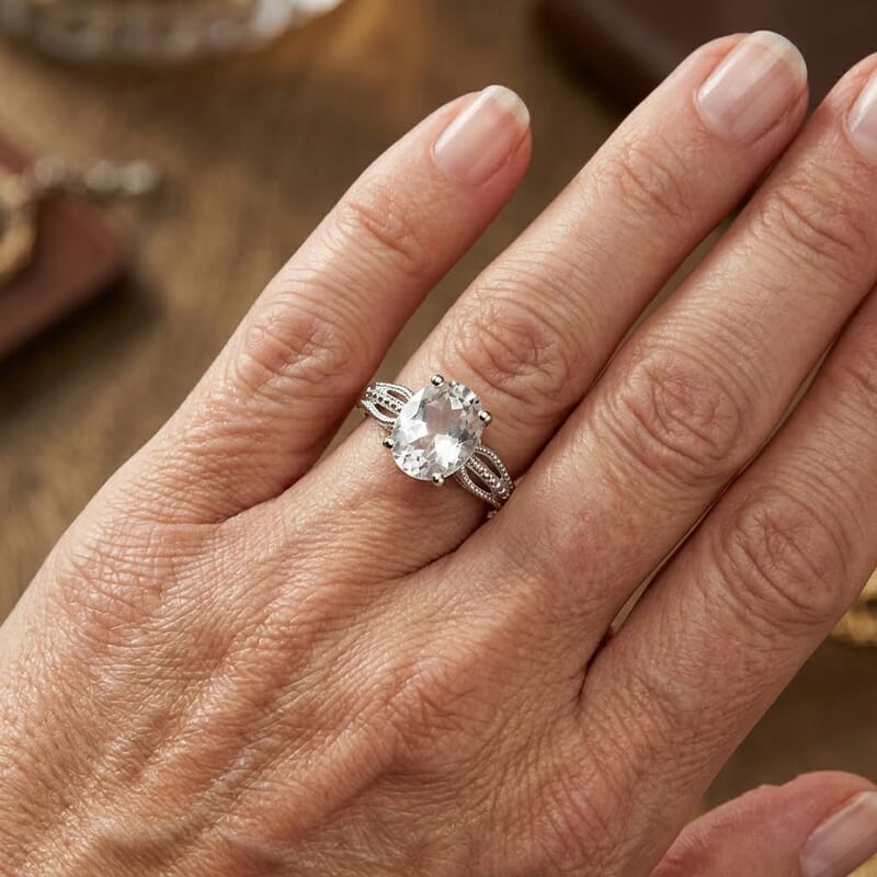 D'Joy White Kunzite 3.25 ctw Ring in Rhodium Over Sterling Silver (Size 7.0)