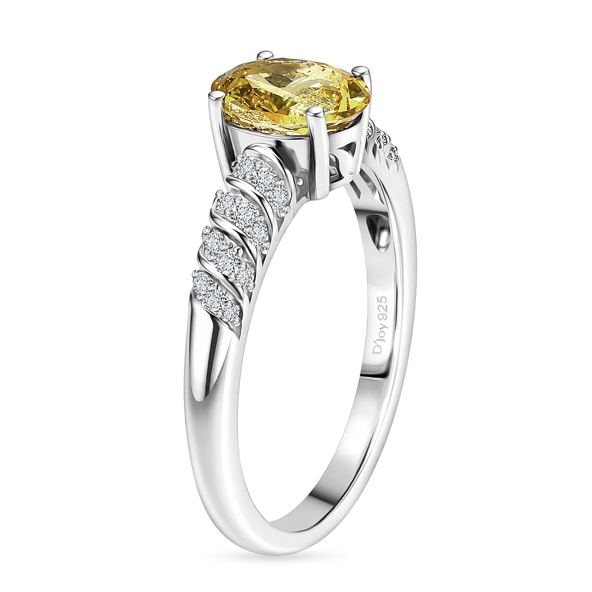 D'Joy Yellow Beryl and White Zircon 0.90 ctw Ring in Rhodium Over Sterling Silver (Size 10.0)