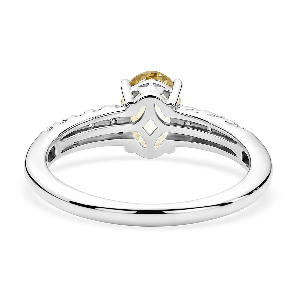 D'Joy Yellow Beryl and White Zircon 0.90 ctw Ring in Rhodium Over Sterling Silver (Size 10.0)