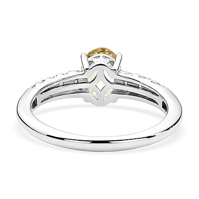 D'Joy Yellow Beryl and White Zircon 0.90 ctw Ring in Rhodium Over Sterling Silver (Size 10.0)