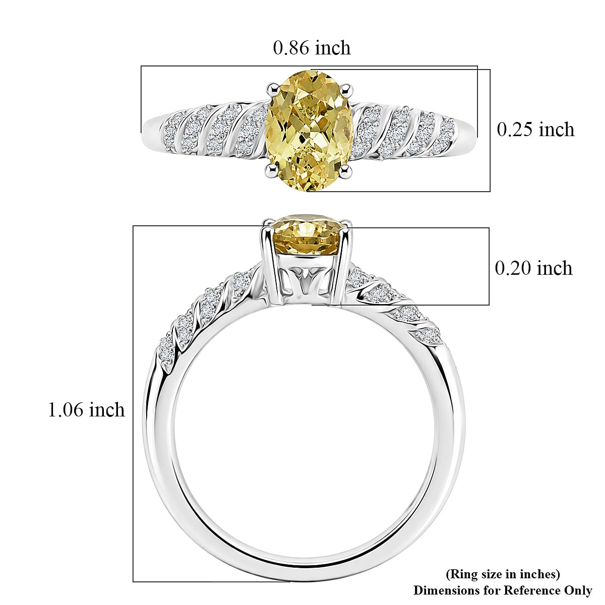 D'Joy Yellow Beryl and White Zircon 0.90 ctw Ring in Rhodium Over Sterling Silver (Size 10.0)