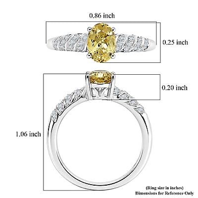 D'Joy Yellow Beryl and White Zircon 0.90 ctw Ring in Rhodium Over Sterling Silver (Size 10.0)