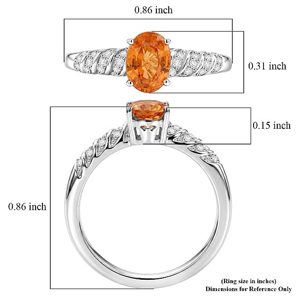 D'Joy Spessartine Garnet, White Zircon Ring in Rhodium Over Sterling Silver (Size 6.0) 1.35 ctw