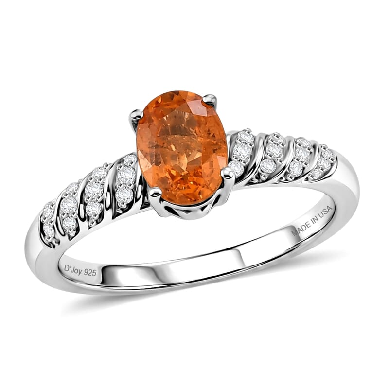 D'Joy Spessartine Garnet and White Zircon 1.35 ctw Ring in Rhodium Over Sterling Silver (Size  9.0)