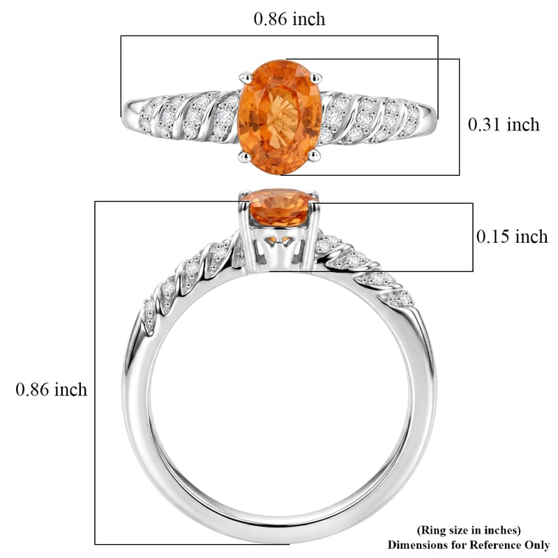 D'Joy Spessartine Garnet and White Zircon 1.35 ctw Ring in Rhodium Over Sterling Silver (Size  9.0)