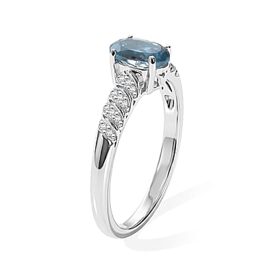 D'Joy London Blue Topaz and White Zircon 1.00 ctw Ring in Rhodium Over Sterling Silver (Size 8.0)