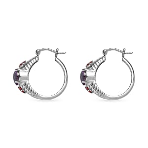 EverTrue Simulated Amethyst Color and Orange Diamond Hoop Earrings in Stainless Steel