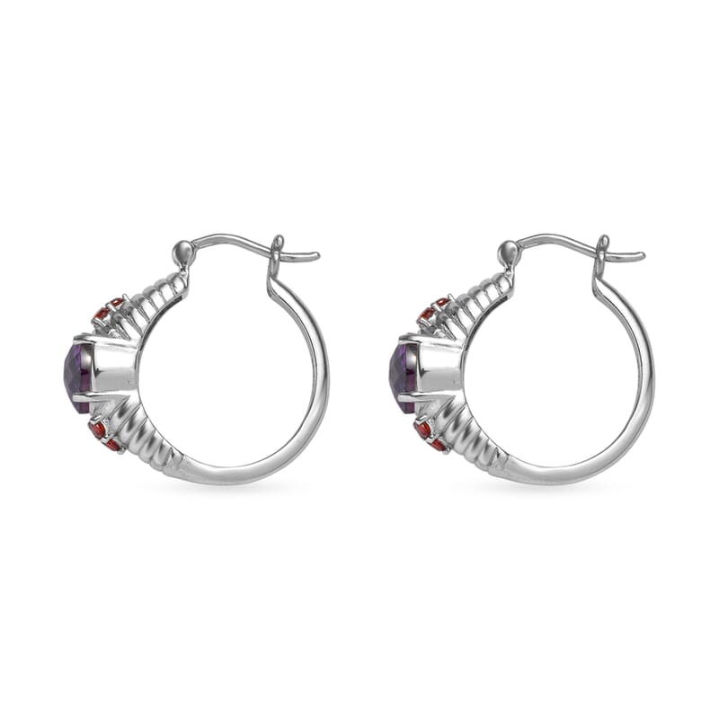 EverTrue Simulated Amethyst Color and Orange Diamond Hoop Earrings in Stainless Steel
