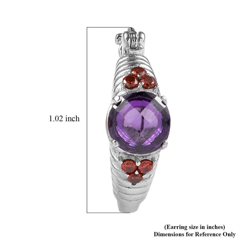 EverTrue Simulated Amethyst Color and Orange Diamond Hoop Earrings in Stainless Steel
