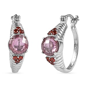 EverTrue Simulated Pink and Orange Diamond Hoop Earrings in Stainless Steel