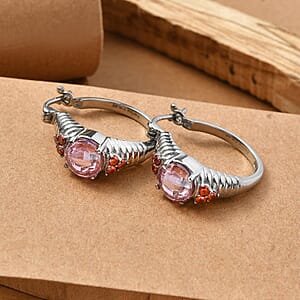 EverTrue Simulated Pink and Orange Diamond Hoop Earrings in Stainless Steel