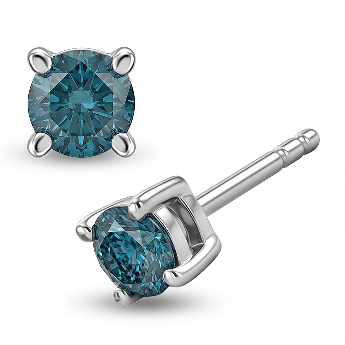 Luxuriant Lab Grown Blue Diamond IR SI 0.35 ctw Stud Earrings in Rhodium Over Sterling Silver