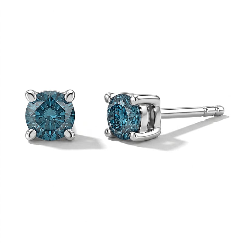 Luxuriant Lab Grown Blue Diamond IR SI 0.35 ctw Stud Earrings in Rhodium Over Sterling Silver
