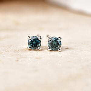 Luxuriant Lab Grown Blue Diamond IR SI 0.35 ctw Stud Earrings in Rhodium Over Sterling Silver
