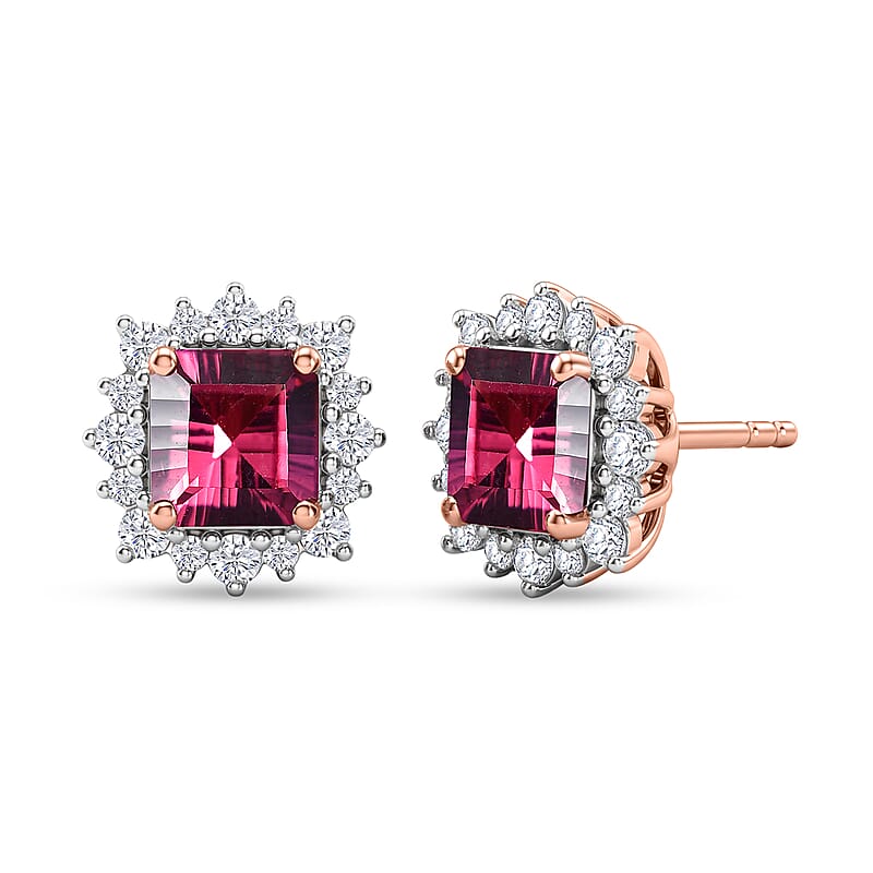 Certified and Appraised D'Joy Tanzanian Mahenge Garnet and Moissanite 2.85 ctw Earrings in 18K Vermeil Rose Gold Over Sterling Silver